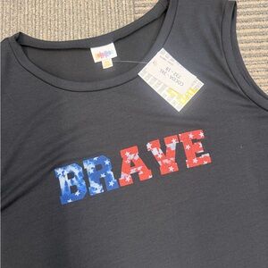NWT LuLaRoe Cocoa Black Tank Top Americana 'BRAVE' Star Print Sz 3XL